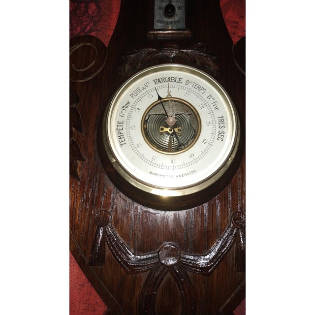 Mid 20th Century Mid 20th Century Barometer Weather Station in Wood, Metal, Brass and Beveled Glass For Sale - Image 5 of 6