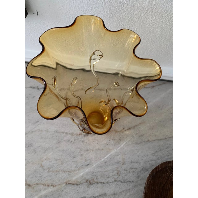 1950s Tall Amber Art Glass Vase in the Style of Empoli Glass For Sale In Austin - Image 6 of 13