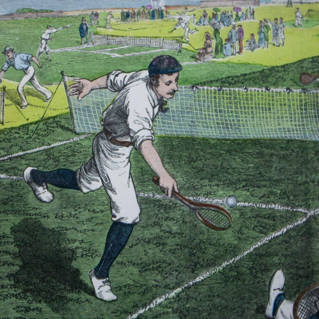1971 Hand Colored Lithograph Framed Art First National Lawn-Tennis Tournament in Staten Island, Ny For Sale - Image 9 of 18