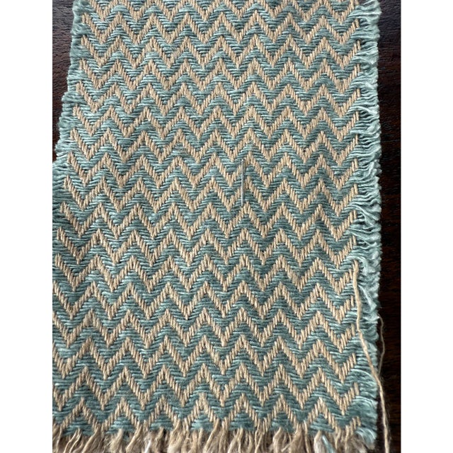 Beautiful Ralph Lauren Coloma "herringbone" (chevron) linen blend fabric in silver sage. Colors are a turquise and beige....