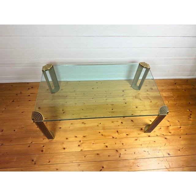 Gold Modernist Art Deco Style Glass and Brass Coffee Table, 1980s For Sale - Image 8 of 11