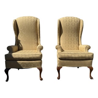 Pair of Vintage Mid Century Fireside Elongated Wingback Chairs For Sale