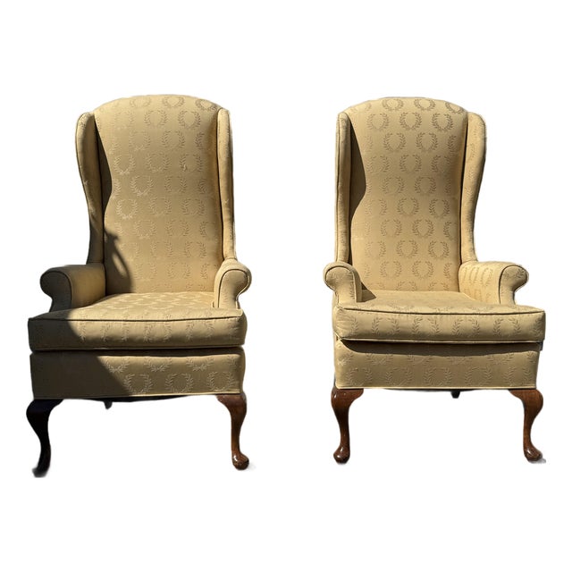 Pair of Vintage Mid Century Fireside Elongated Wingback Chairs For Sale
