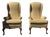 Pair of Vintage Mid Century Fireside Elongated Wingback Chairs For Sale