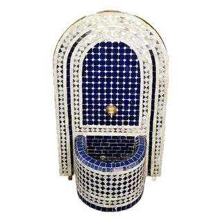 Blue and White Arched Moroccan Mosaic Tile Fountain For Sale