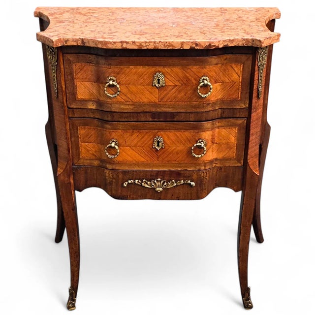 Antique 19th French Louis XV Style Marble Top Parquetry Commode For Sale - Image 4 of 15