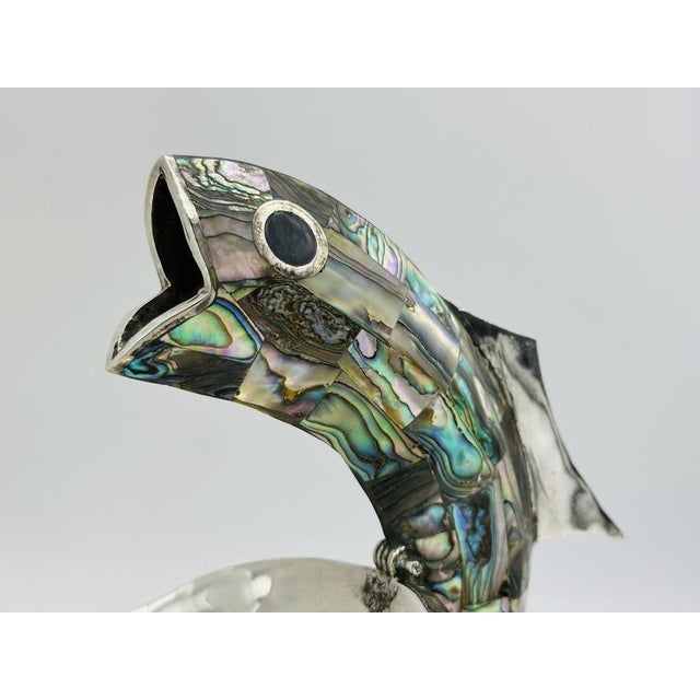 1960s Mexican Silver Plate Center Bowl With Abalone Fish Handles, Signed a.c.t. Taxco For Sale - Image 11 of 18