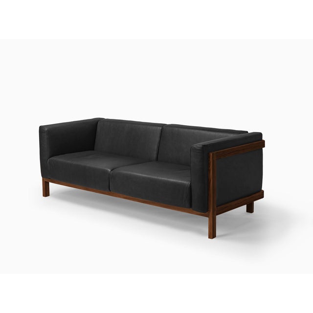 LIFT Minimalist Three-Seater Sofa in Walnut and Black Leather Seat by Julien Renault For Sale - Image 12 of 12