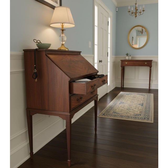 1980s 1980s Elegant Hepplewhite Style Inlaid Mahogany Slant-Front Bureau Desk For Sale - Image 5 of 7