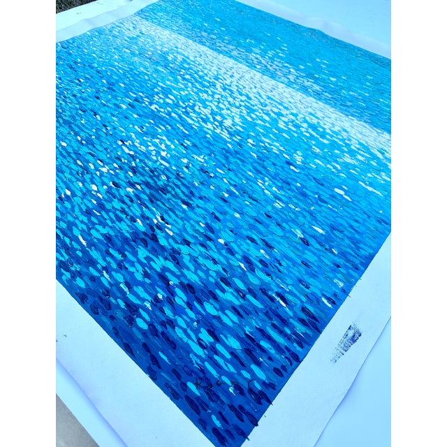Cerulean Seascape Shimmering Water — Original Oil Painting, Unstretched, by Ryan C. For Sale - Image 8 of 9