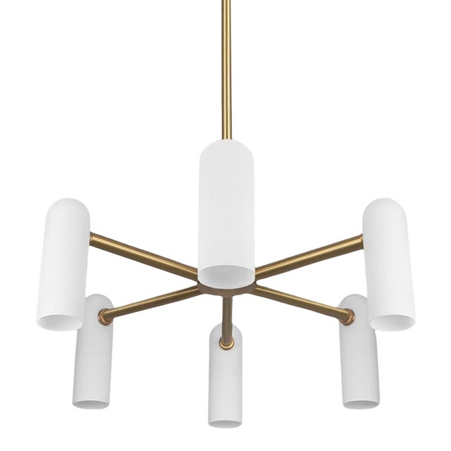 Schwung Odyssey Round Chandelier, 6-Light, Brass Lacquered Burnished Brass, Black Gunmetal, Polished Nickel For Sale