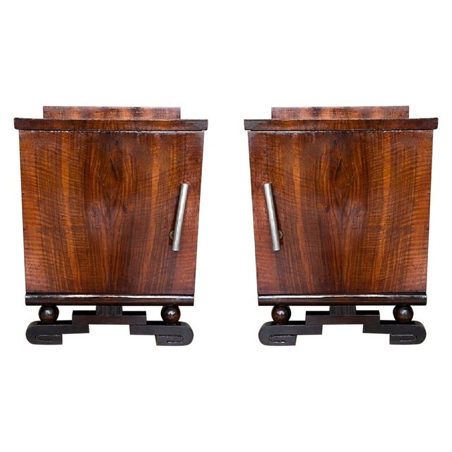 Early 20th Century Pair of Art Deco Side Cabinets or Nightstands with Ebonized Base For Sale - Image 9 of 18