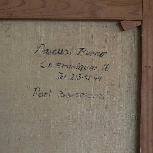 Pascual Bueno Ferrer, Port of Barcelona, 1950s, Oil on Canvas For Sale - Image 8 of 11