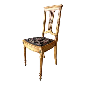 Circa 1930 Petite Neoclassical-Inspired Lyre Back Needlepoint Seat Accent Chair