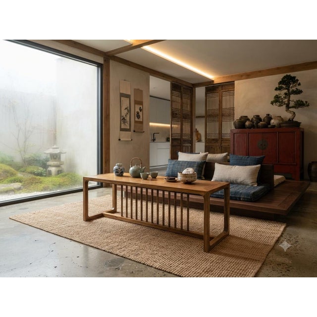 Solid Wood Light Brown Minimalistic Low Bench Coffee Table For Sale In San Francisco - Image 6 of 13