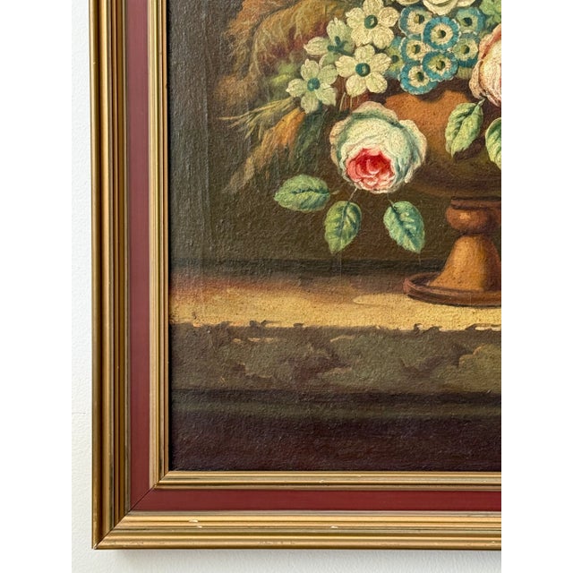 Textile Antique European Dutch Masters Flower Still Life Framed Oil Painting Framed For Sale - Image 7 of 12