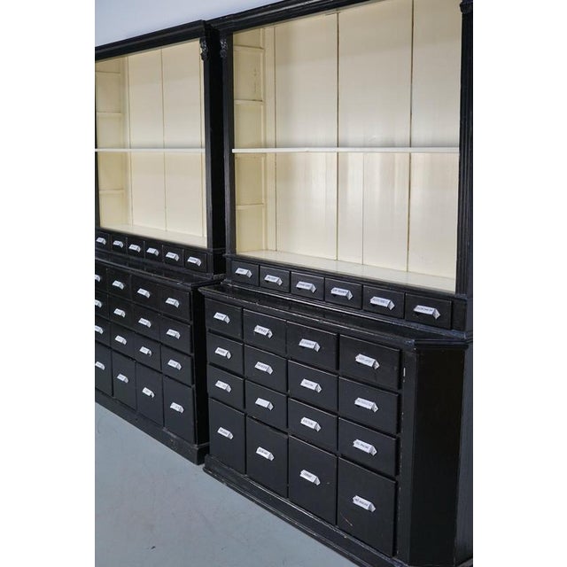 Large Black Painted Apothecary Cabinets, Eastern Europe, 1910s, Set of 2 For Sale - Image 18 of 18