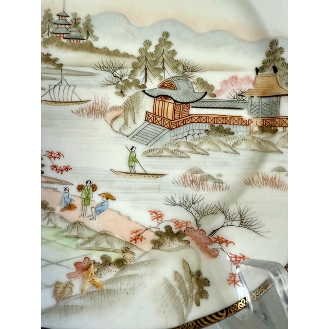 1970s Japanese Hand-Painted Eggshell Porcelain Landscape Luncheon Tea Set - 36 Pieces For Sale In Los Angeles - Image 6 of 17