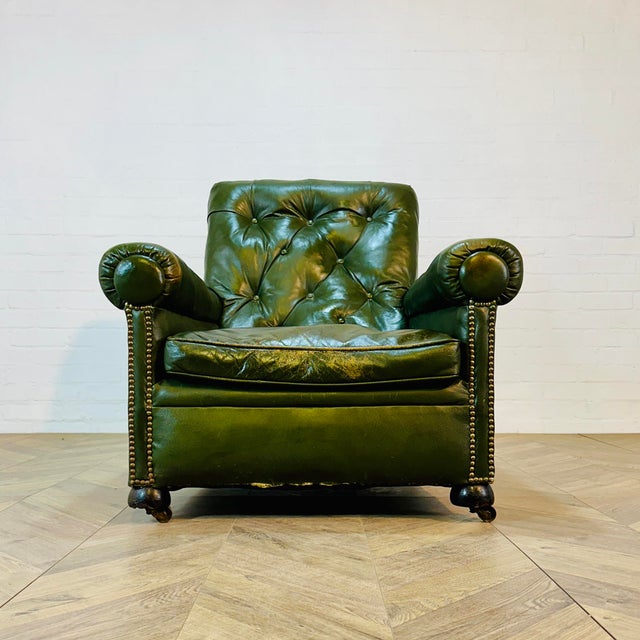 19th Century English Green Leather Club Chair For Sale - Image 10 of 18