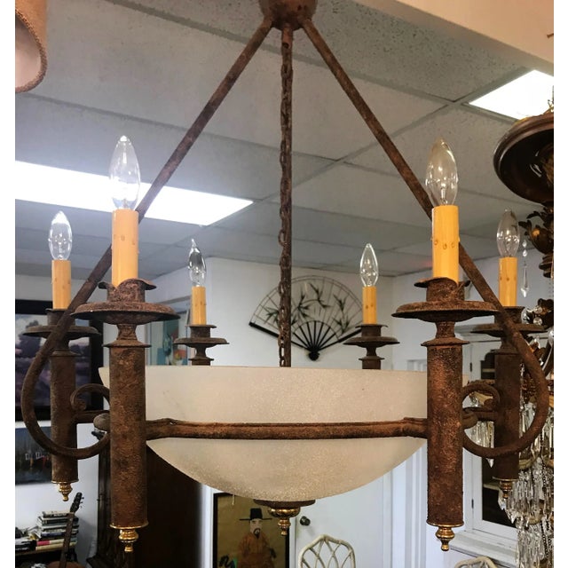 Rustic Vintage Neoclassical Six Light Chandelier With Rustic Finish For Sale - Image 3 of 9