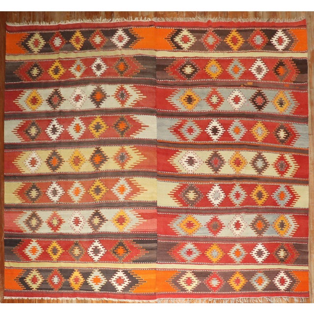 Textile Vintage Zabihi Collection Turkish Large Square Kilim - 11'8" x 11'9" For Sale - Image 7 of 10