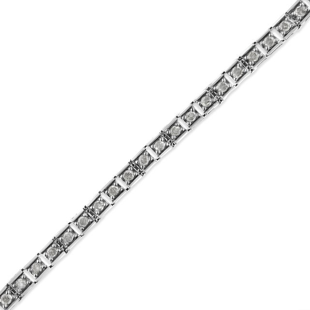 Contemporary .925 Sterling Silver 1.0 Cttw Diamond Square Hybrid Link 7" Tennis Bracelet (I-J Color, I2-I3 Clarity) For Sale - Image 3 of 7