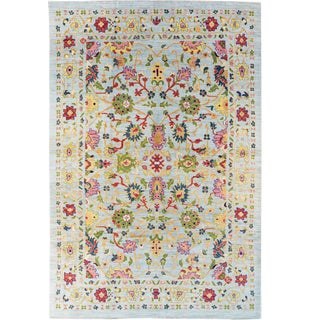 Modern Oushak Handmade Multicolor Floral Wool Rug For Sale