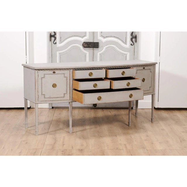 Wood Neoclassical Style Painted Bow Front Sideboard with Two Doors and Five Drawers For Sale - Image 7 of 12
