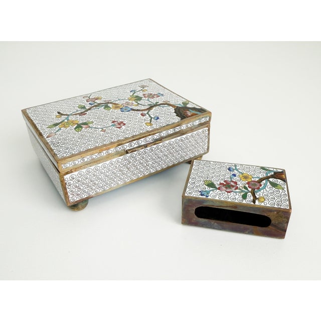 Chinese Vintage Cloisonne Smoke Box & Matchbox Cover Set For Sale - Image 3 of 14