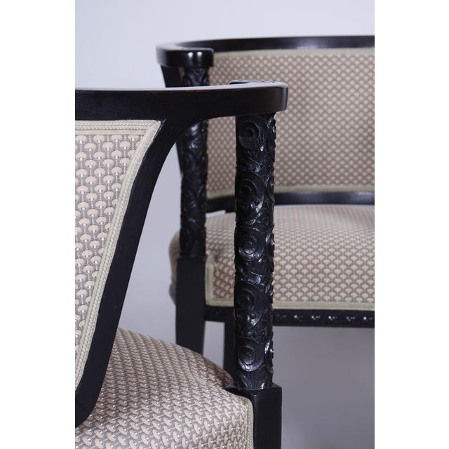 Art Nouveau Livingroom Set in Stained Oak & Upholstery from Wiener Werkstätte, Austria, 1910s, Set of 5 For Sale - Image 18 of 18