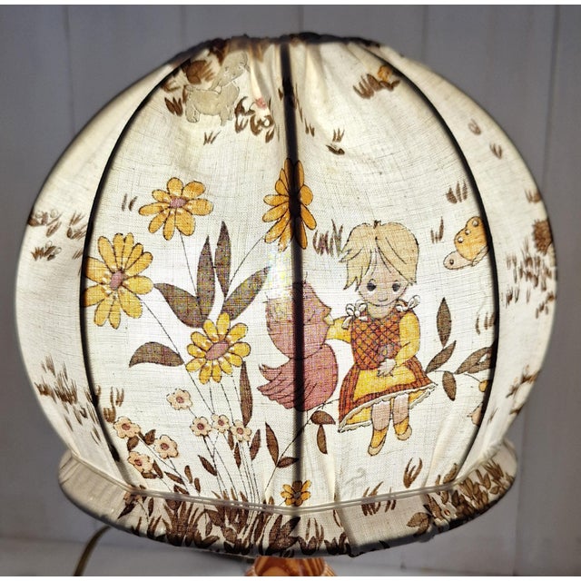 Wood Vintage Turned Pine Table Lamp with Fabric Shade, 1970s For Sale - Image 7 of 8