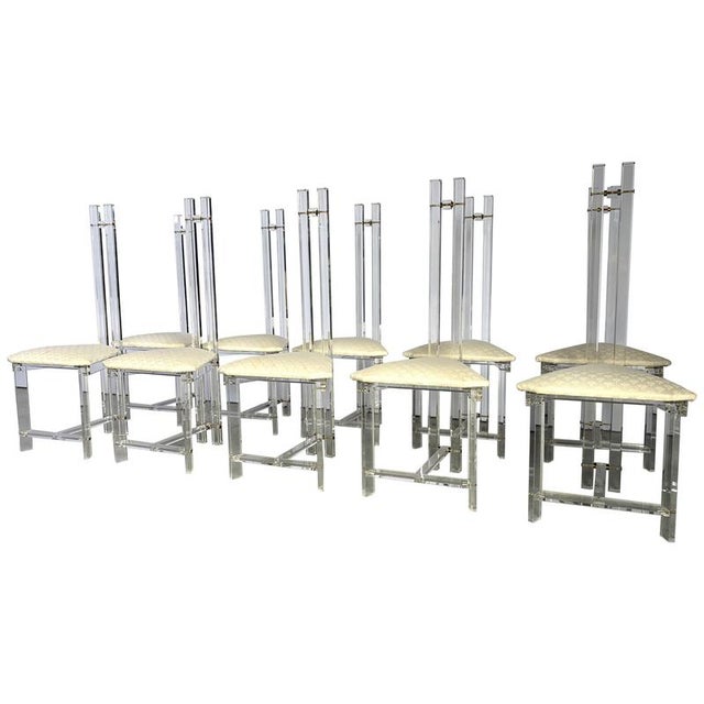 Vintage Brass and Acrylic Glass Dining Chairs, 1970s, Set of 10 For Sale - Image 18 of 18
