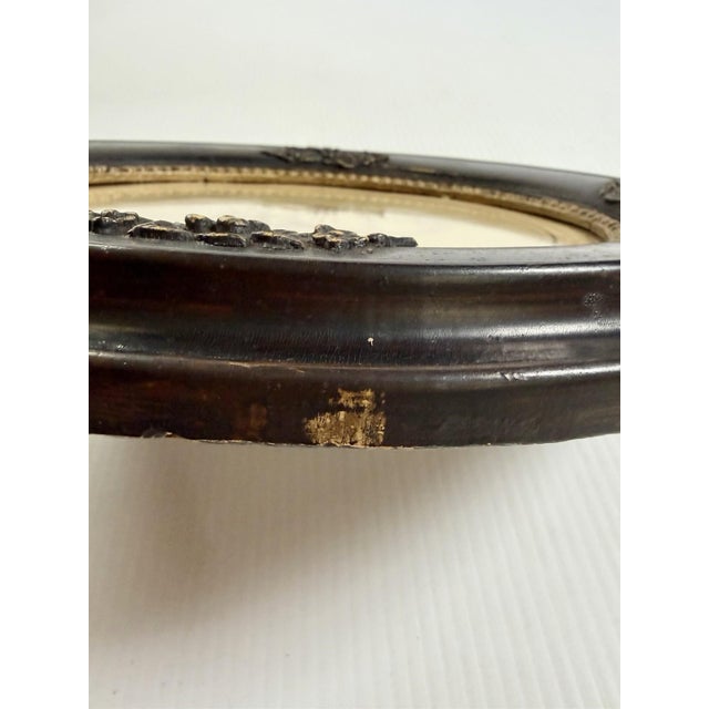Wood Antique Oval Deep Dark Wood Picture Frame Gold Floral Detail With Photo of a Girl 12x14” For Sale - Image 7 of 13