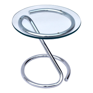 Mid-Century Modern Sculptural Chrome and Glass Tubular Side Table