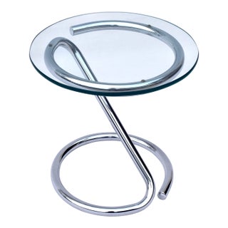 Sculptural Chrome and Glass Side Table, Mid-Century Modern, 1970s For Sale