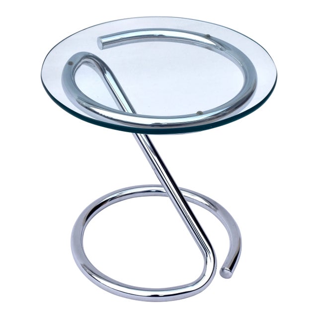 Sculptural Chrome and Glass Side Table, Mid-Century Modern, 1970s For Sale