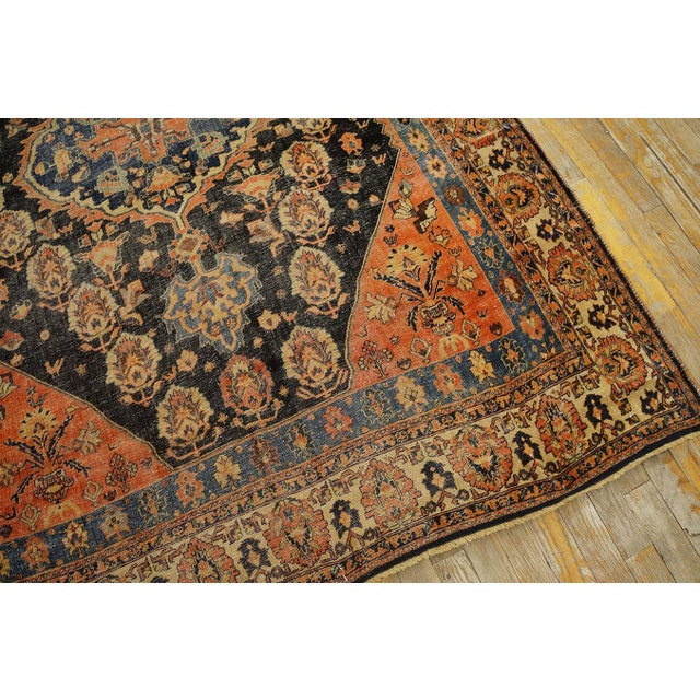Textile 1900s S. Black Salmon Medallion Tribal Antique Persian Ghashgaie Rug 5'2" X 7'4" Knotted Pile Wool Carpet For Sale - Image 7 of 11