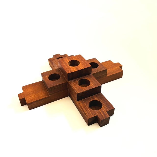 Mid-Century Modern Vintage Wood Block Candle Holder For Sale - Image 3 of 10