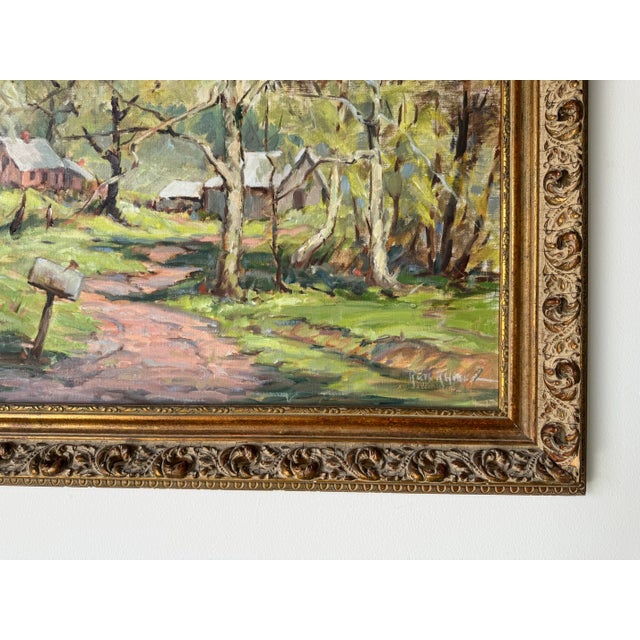 Green 1960's Ruth Kerlin Hibbs Spring Rural Landscape Oil on Canvas Painting, Framed For Sale - Image 8 of 12