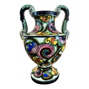 Large Vintage Spanish Talavera Polychrome Ceramic Face Handled Urn