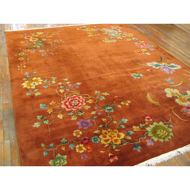 1920s Chinese Art Deco Carpet ( 9' x 11'6" - 275 x 350 ) The centrally open coppery ground runs to all sides unimpeded and...