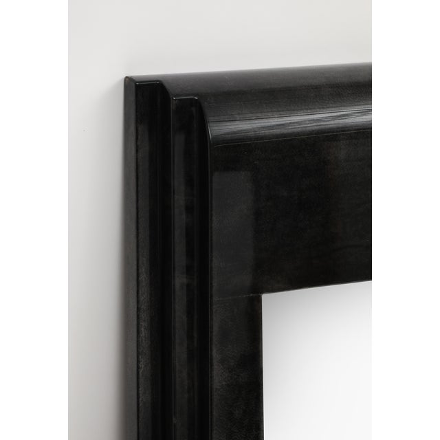 Karl Springer Style Black Goat Skin Wall Mirror With Gold Leaf Accents For Sale In New York - Image 6 of 16