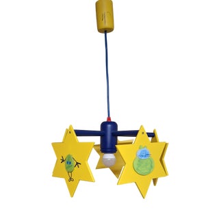 German Childrens Room Ceiling Lamp with Colored Painted Pine Wood Frame by Waldi For Sale