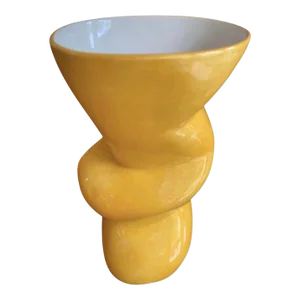 1980s John Bergen Postmodern Post Modern Memphis Yellow Abstract Twisted Ceramic Vase