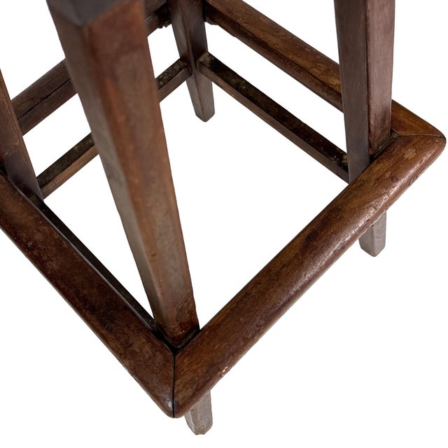 Antique 1910s 30" Tall Industrial Architect's Draftsman Stool - Adjustable Wood & Cast Iron Swivel Seat For Sale - Image 11 of 18