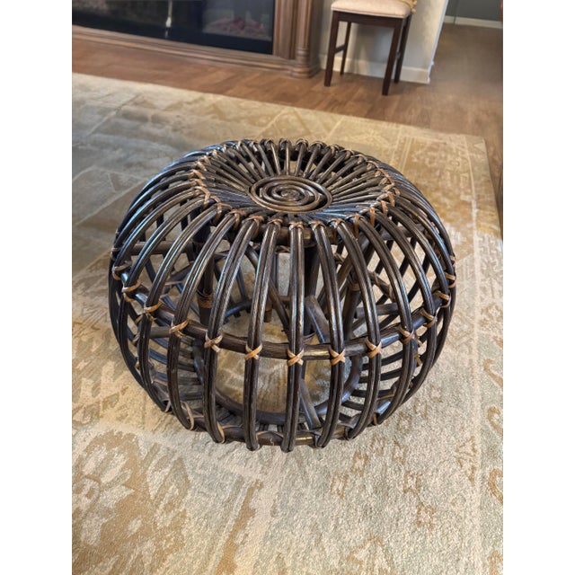 Mid-Century Modern 1970s Sculptural Organic Modern Rattan Ottoman, Mid-Century Era For Sale - Image 3 of 9