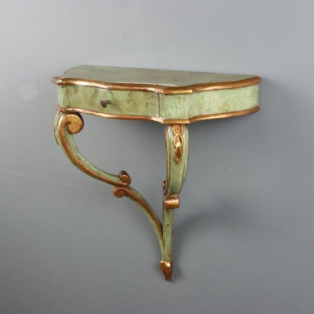 Drop-Shaped Console Table in Fir with Faux Marble Finish For Sale - Image 3 of 10