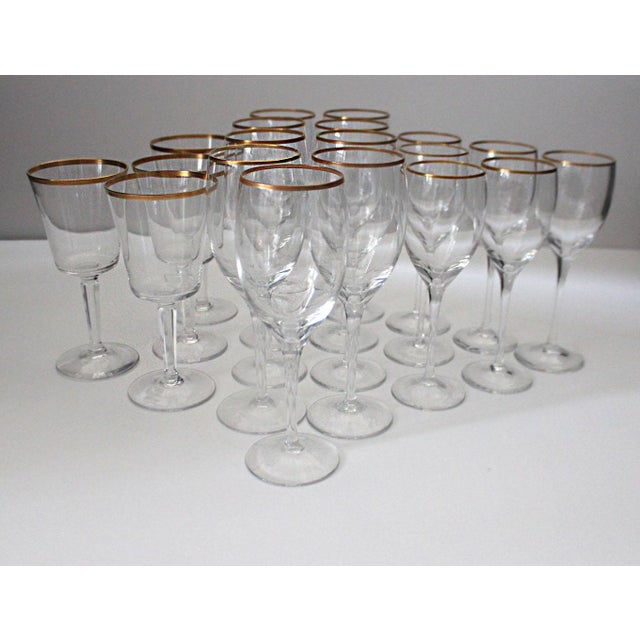 1980s Traditional Lenox Gold Rim Crystal Water and Wine Glasses Set