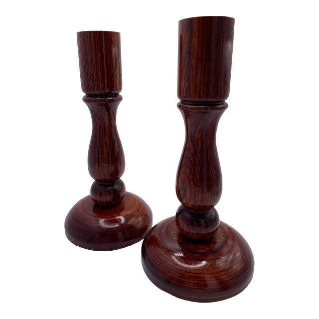 Vintage Pair of Mid-Century Brazilian Rosewood Candlestick Holders For Sale