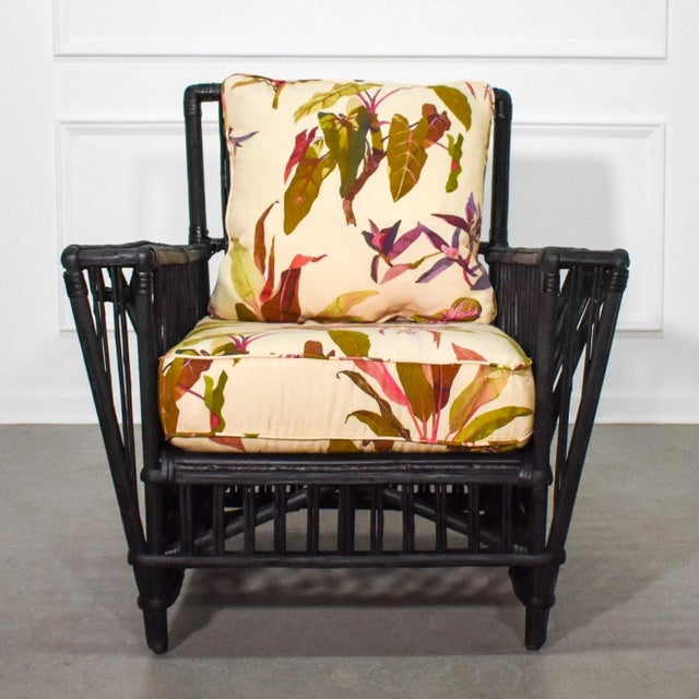 Art Deco 1920's American Art Deco Split Reed Stick Wicker President's Arm Chair For Sale - Image 3 of 9